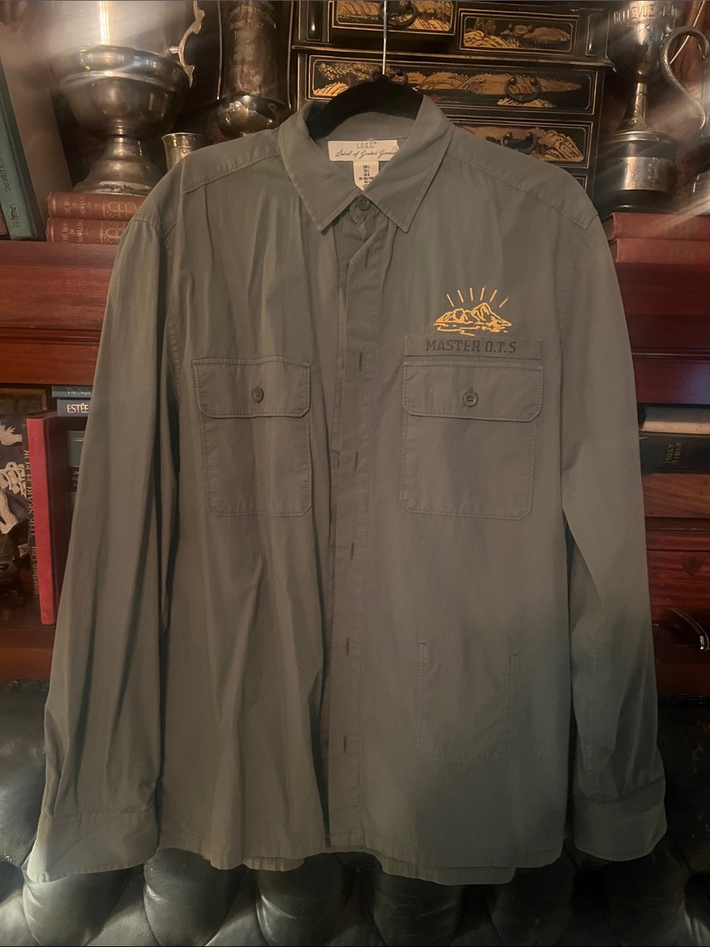 Master O.T.S. Men's Olive Green Button-Down Utility Shirt